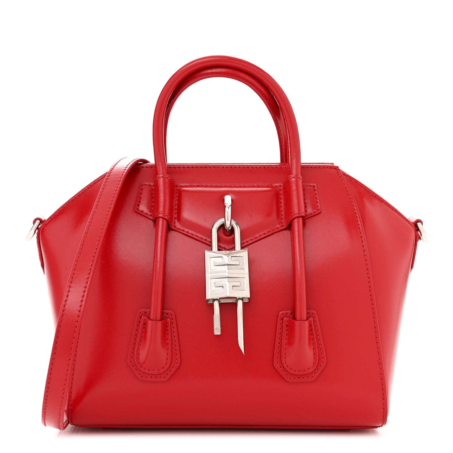 Box Calfskin Mini Lock Antigona Shoulder Bag Red