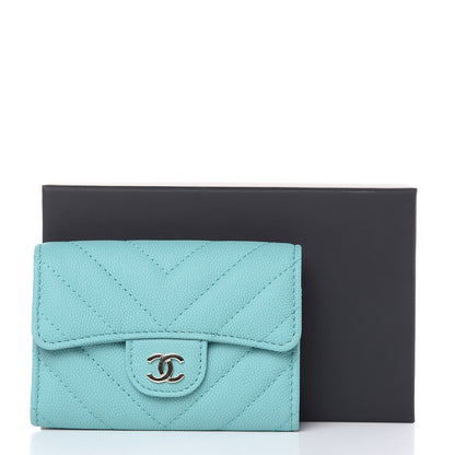 Chanel Caviar Chevron Quilted Card Holder Wallet Green 9 of 9