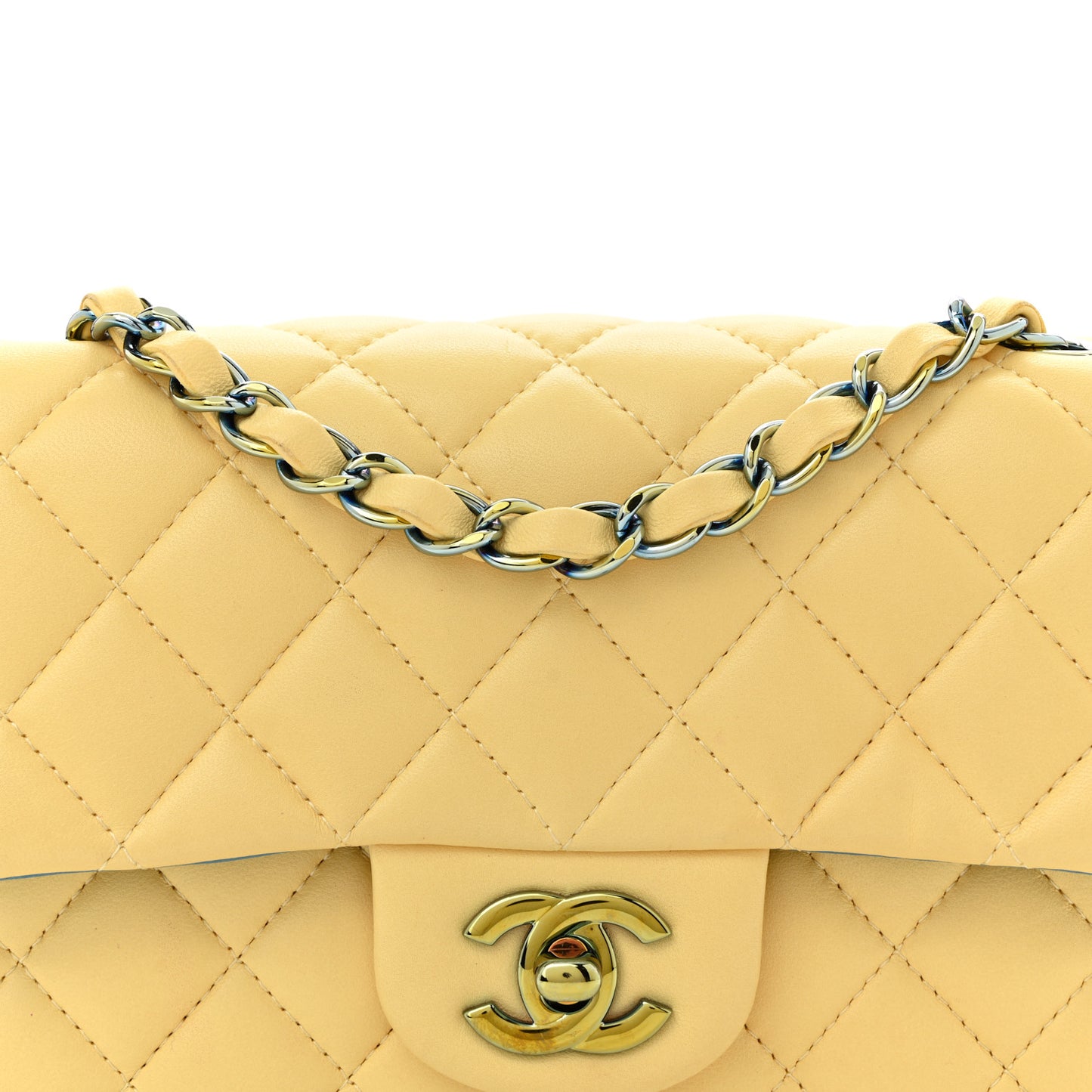 Lambskin Quilted Mini Rectangular Flap Yellow Blue