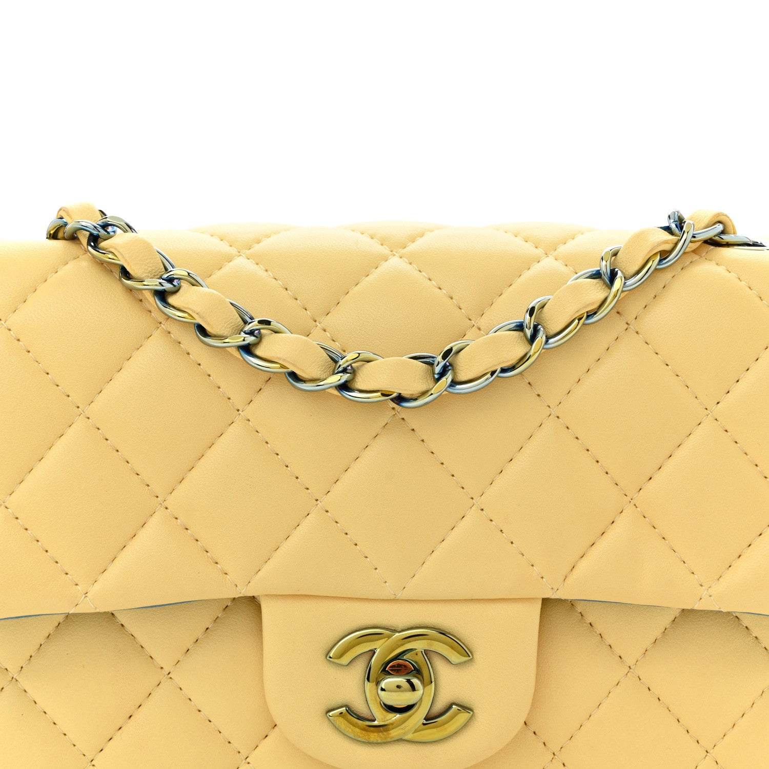 Chanel Lambskin Quilted Mini Rectangular Flap Yellow Blue 8 of 11