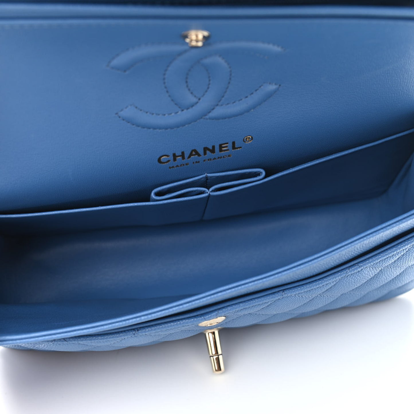 Caviar Quilted Small Double Flap Blue