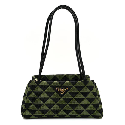 Prada Jacquard Triangolo Symbole Embroidered Small Shoulder Bag Black Edera 1 of 9