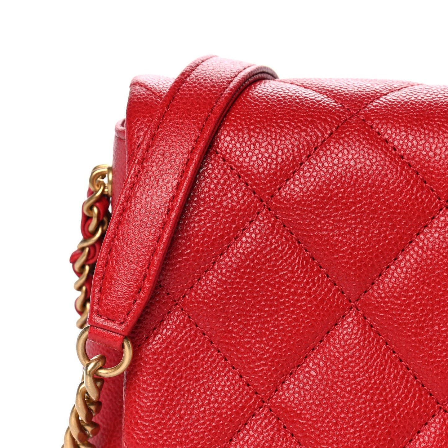 Shiny Caviar Quilted Small Chain Melody Flap Red