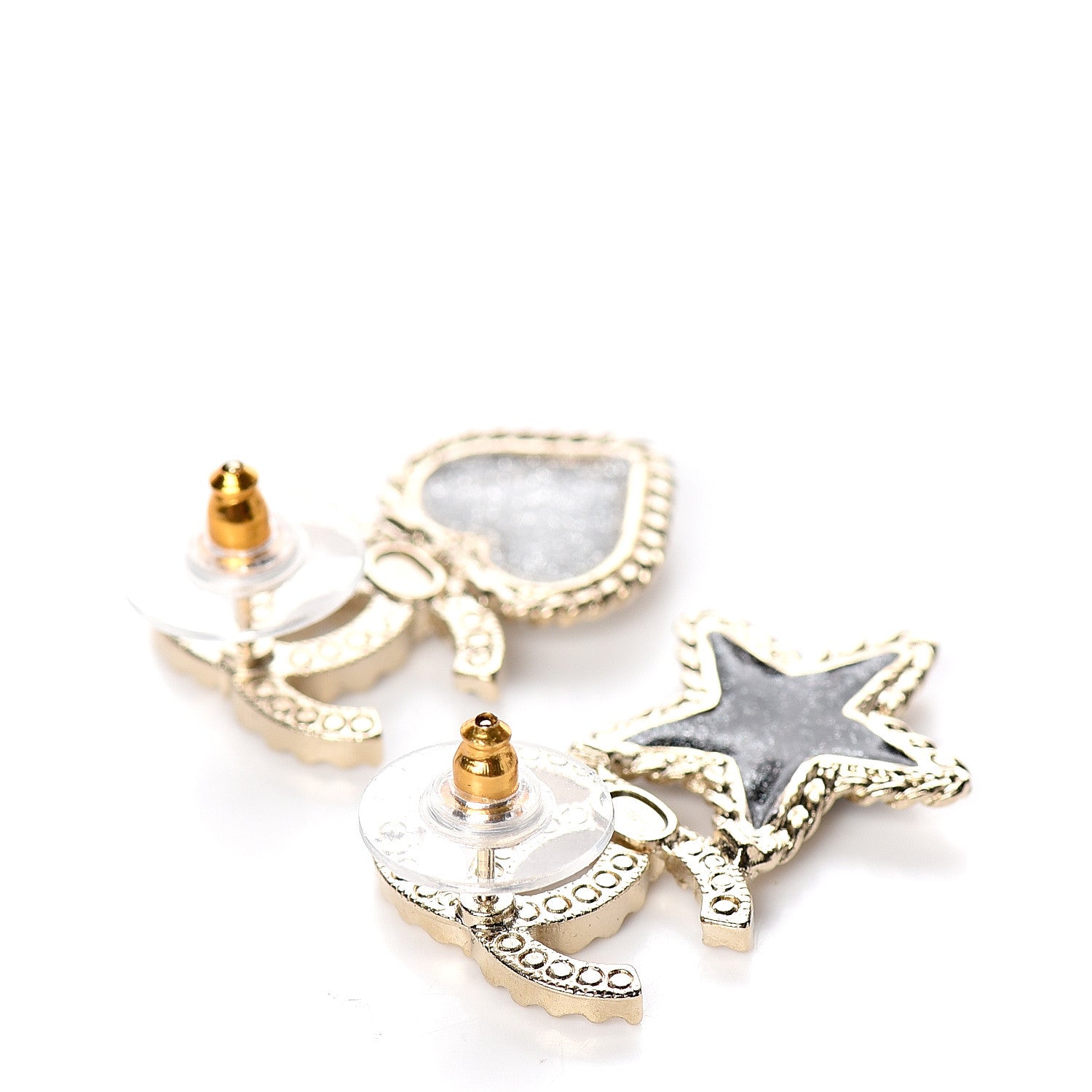 Chanel Crystal Enamel CC Star Heart Earrings Gold 3 of 5