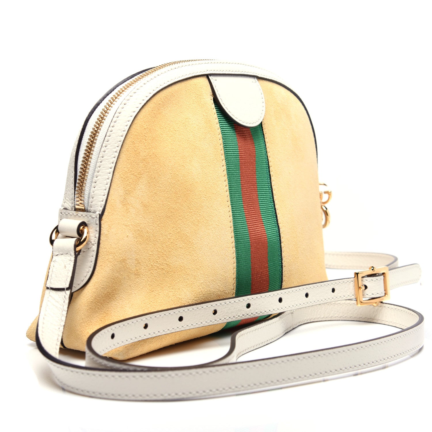 Gucci Suede Calfskin GG Web Small Ophidia Dome Shoulder Bag Burro New Mystic White 3 of 13