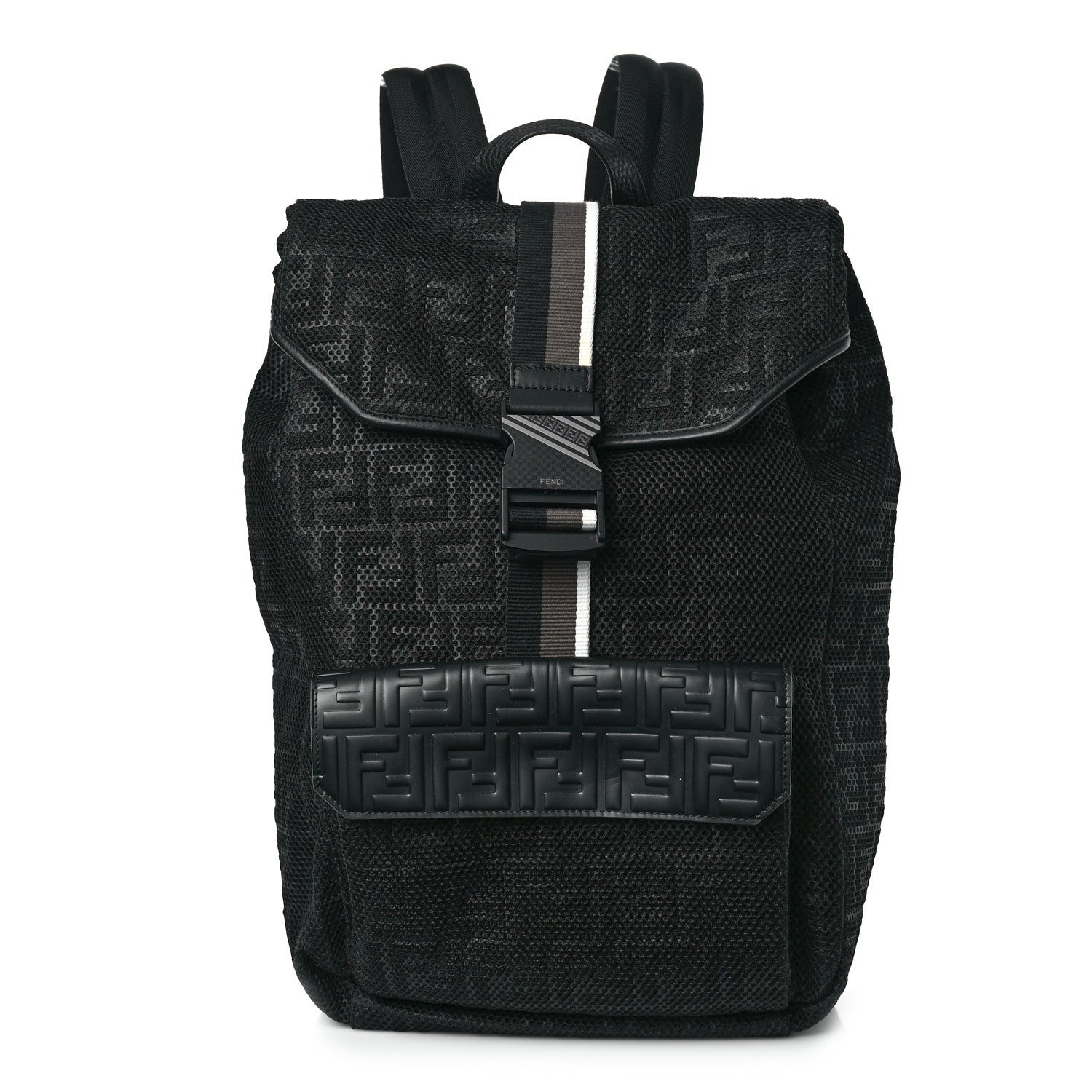 Fendi Mesh Cuoio Romano Vitello Stampa FF 1974 Embossed Logo Plate Backpack Black 1 of 7