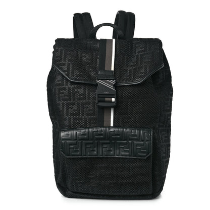 Fendi Mesh Cuoio Romano Vitello Stampa FF 1974 Embossed Logo Plate Backpack Black 1 of 7