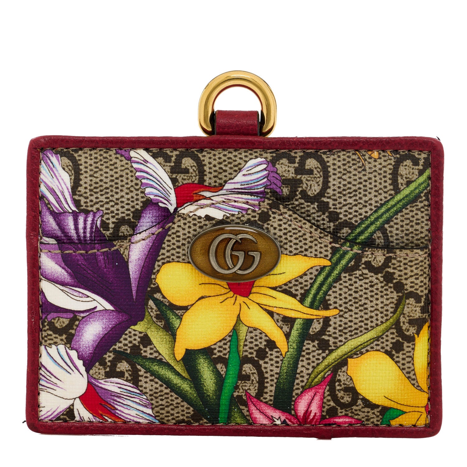 Gucci GG Supreme Monogram Blooms ID Holder Beige Multicolor Dry Rose 1 of 8