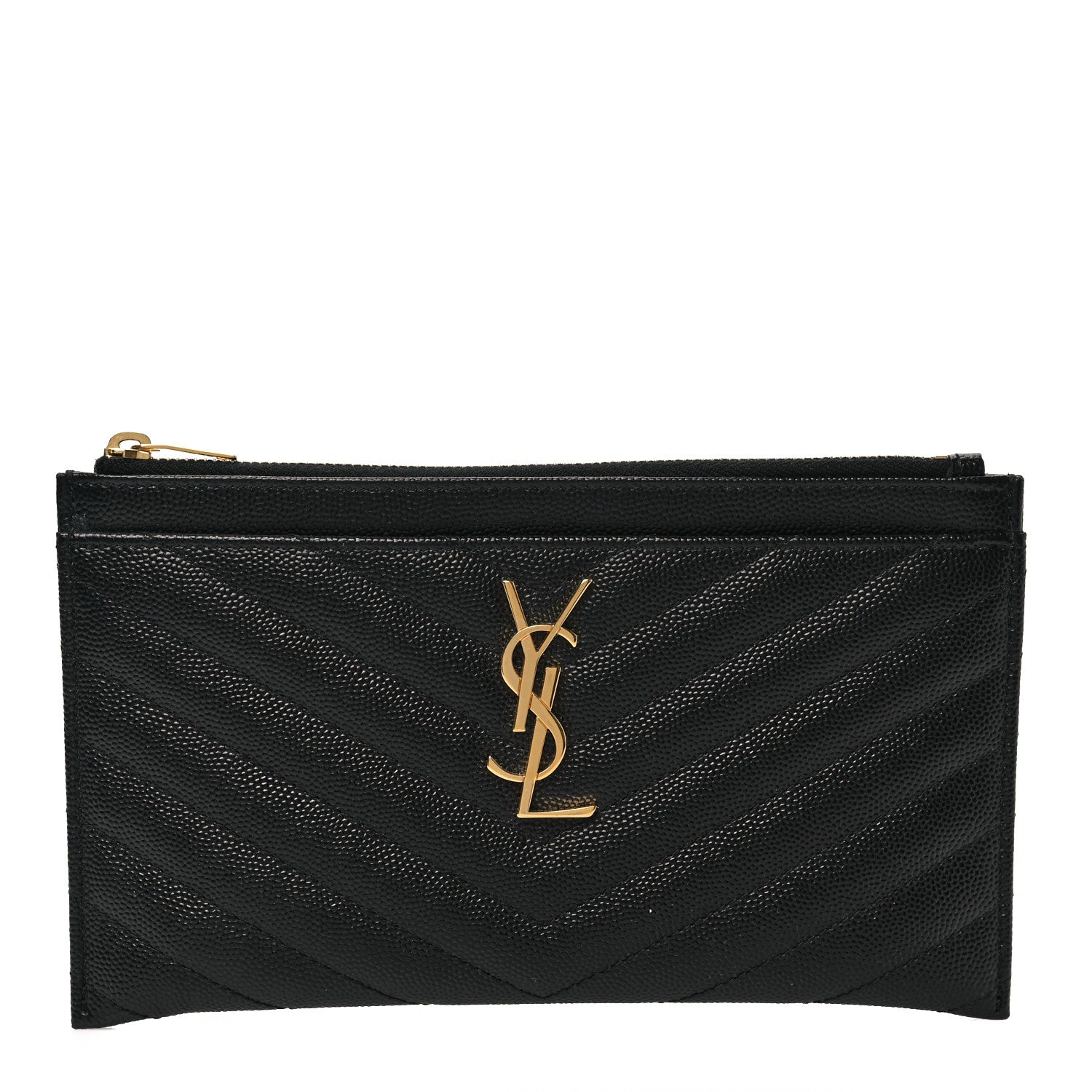 Saint Laurent Grain De Poudre Chevron Monogram Bill Pouch Black 1 of 6