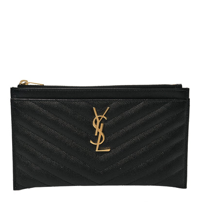 Saint Laurent Grain De Poudre Chevron Monogram Bill Pouch Black 1 of 6