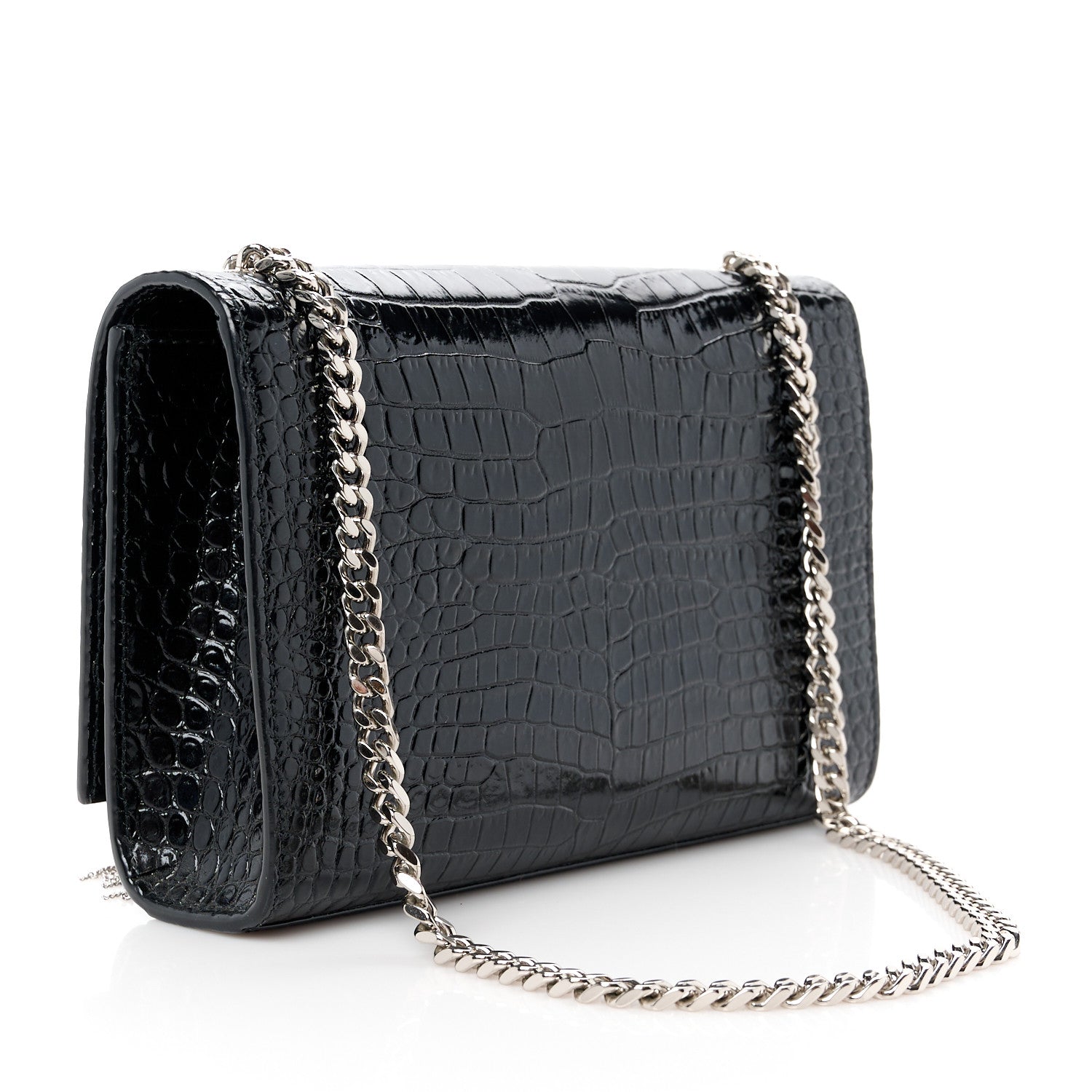 Saint Laurent Calfskin Crocodile Embossed Small Classic Monogram Kate Tassel Satchel Black 3 of 12
