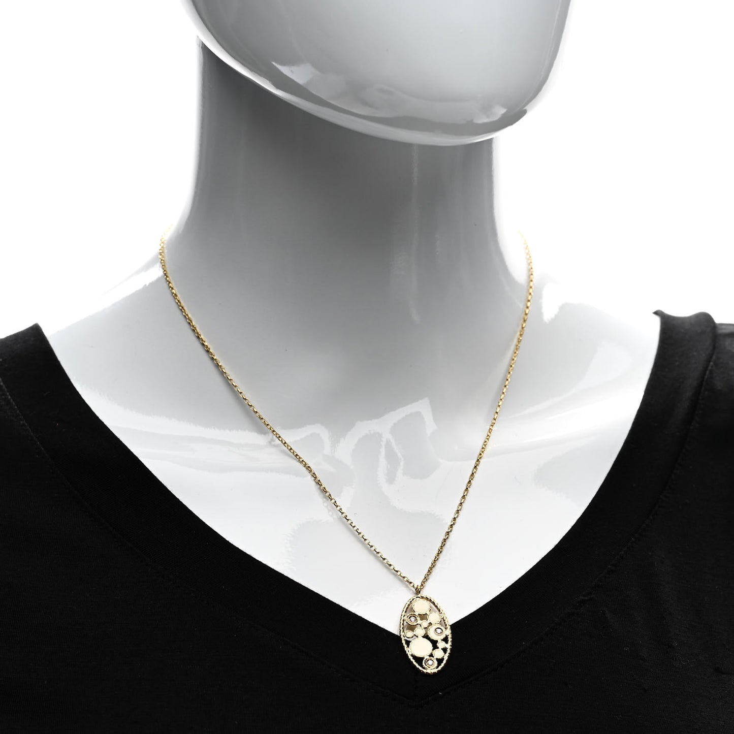 18K Yellow Gold Diamond Enamel Bollicine Pendant Necklace White