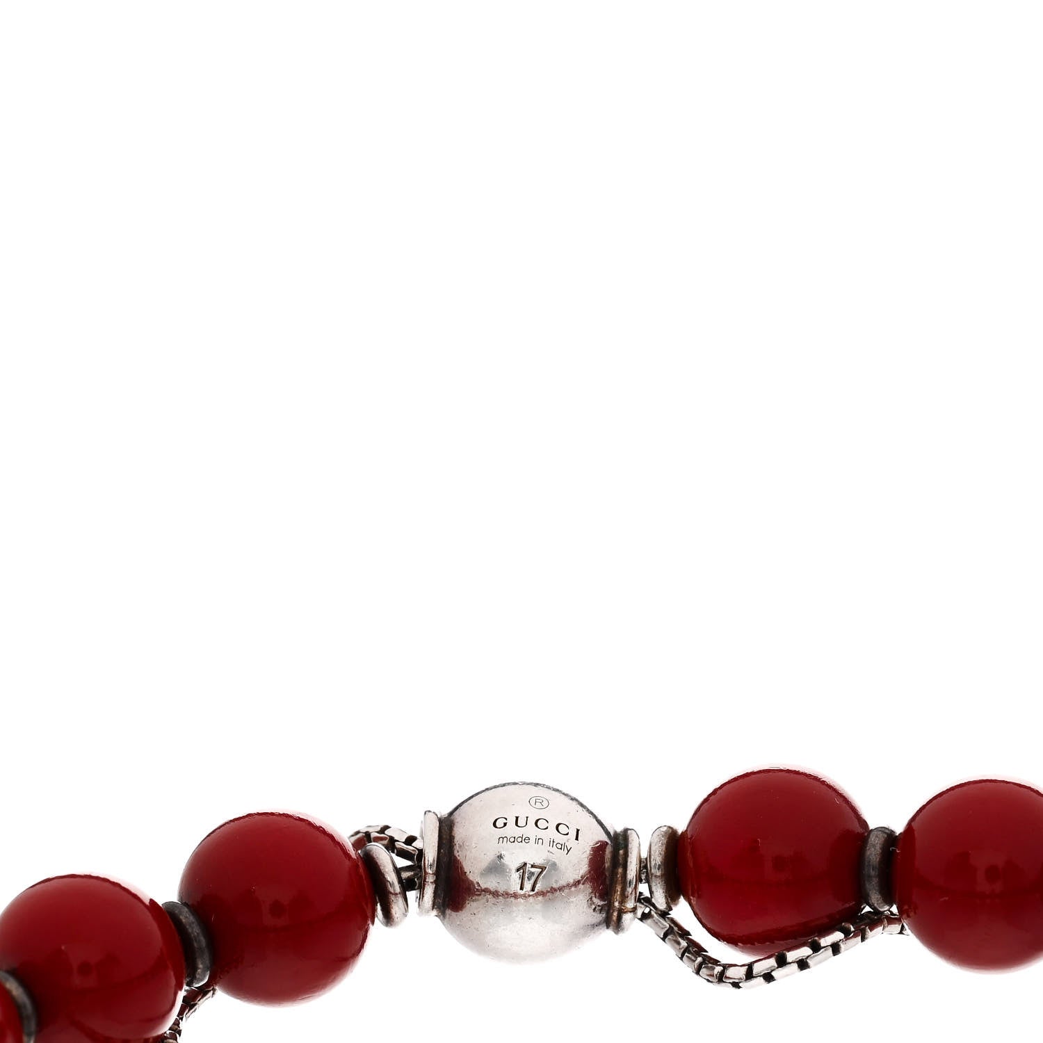 Gucci Sterling Silver Wood San Valentino Bead Adjustable Bracelet Red 3 of 4