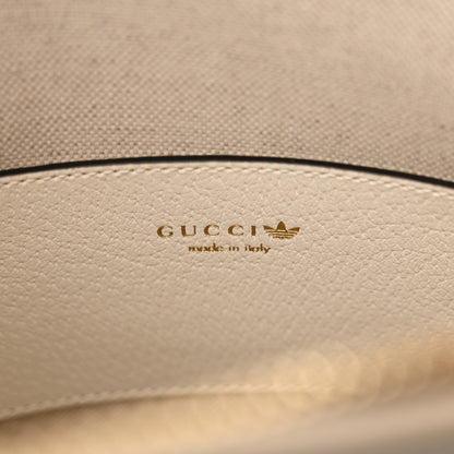 Gucci X ADIDAS Textured Dollar Calfskin Web Trefoil Mini Horsebit 1955 Top Handle Bag Off White Black 6 of 11
