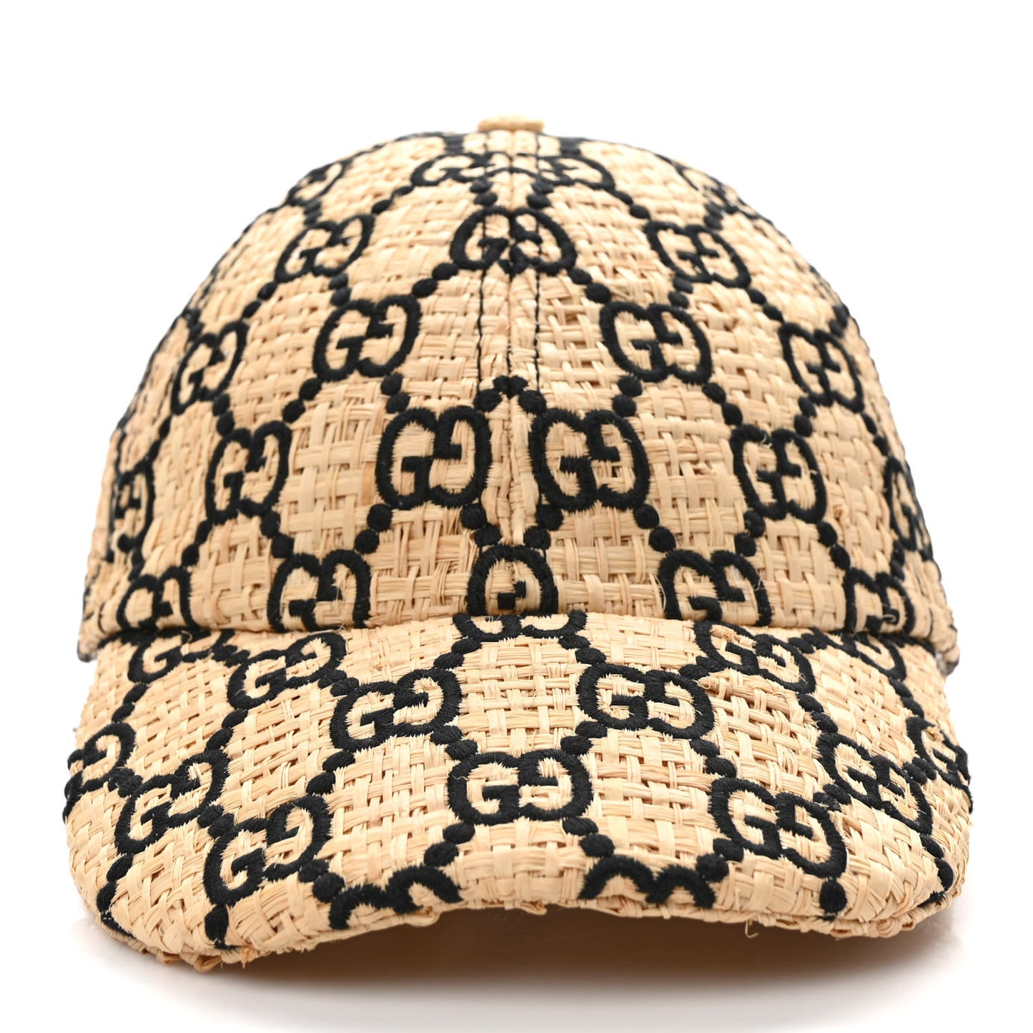 Raffia GG Monogram Elaphe Embroidered Aisha Baseball Hat L Ivory Black