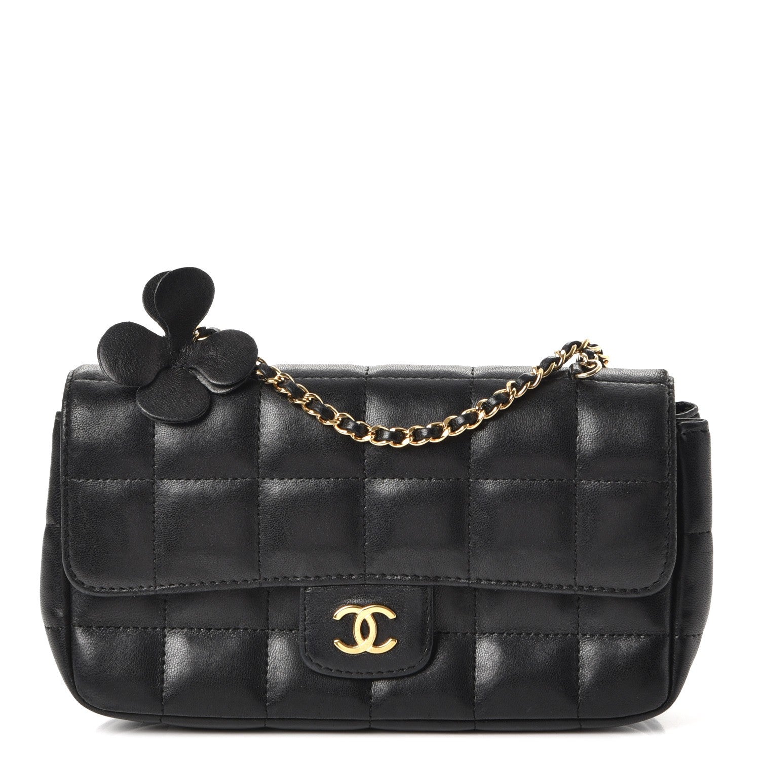 Chanel Lambskin Quilted Mini Chocolate Bar Camellia Flap Black 1 of 8