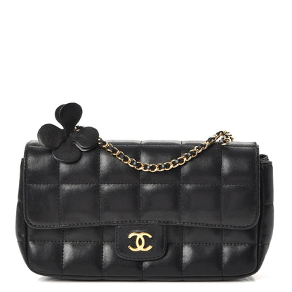 Chanel Lambskin Quilted Mini Chocolate Bar Camellia Flap Black 1 of 8