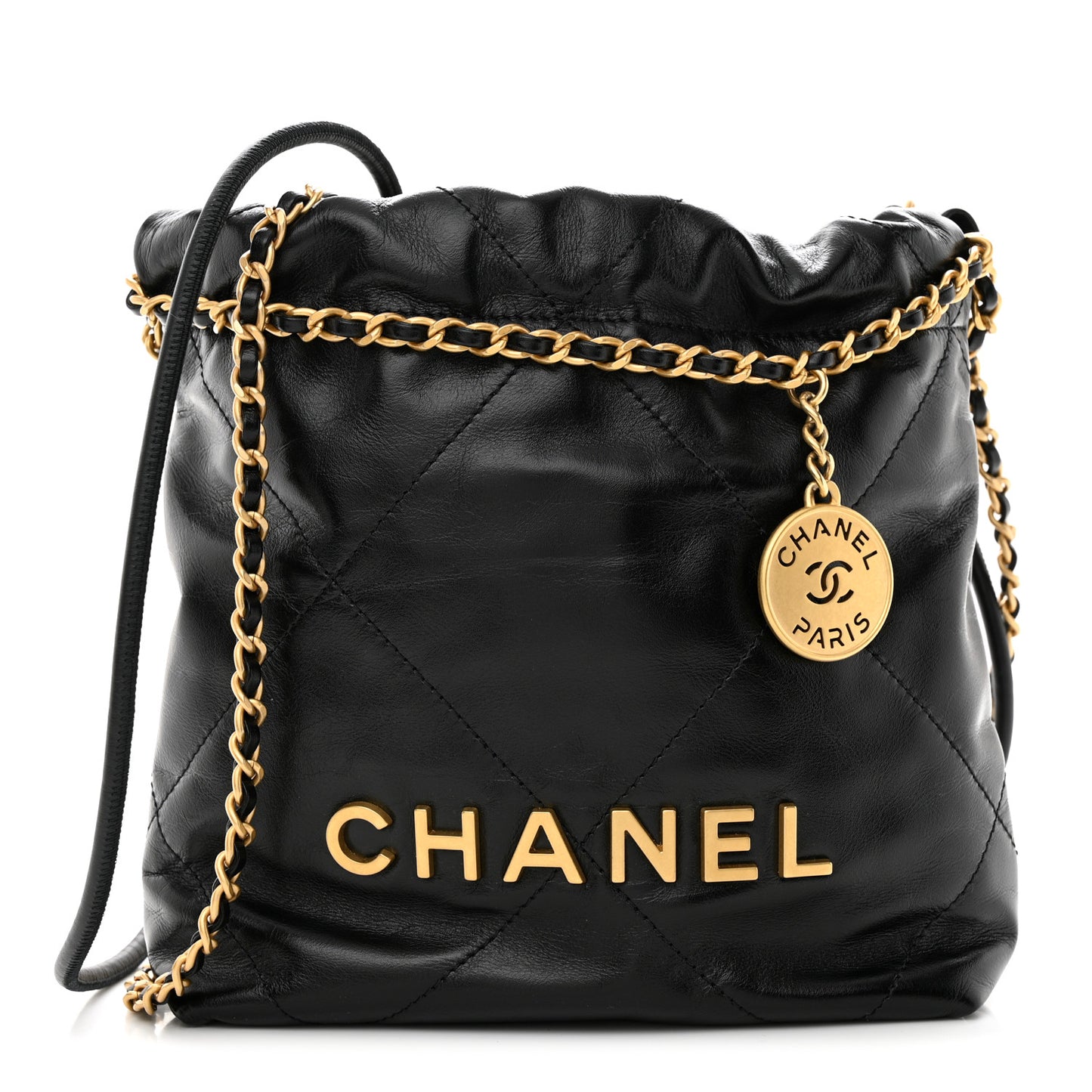 Shiny Calfskin Quilted Mini Chanel 22 Black