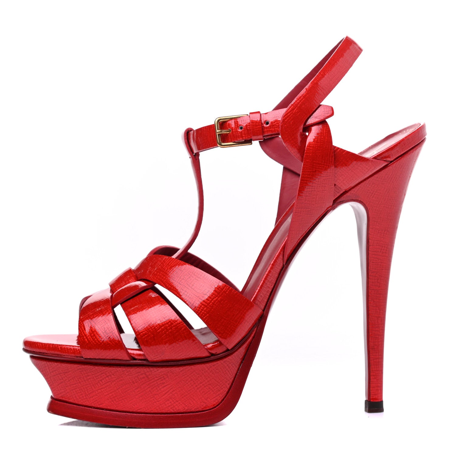 Saint Laurent Patent Textured Tribute 105 Platform Sandals 38 Red 1 of 12
