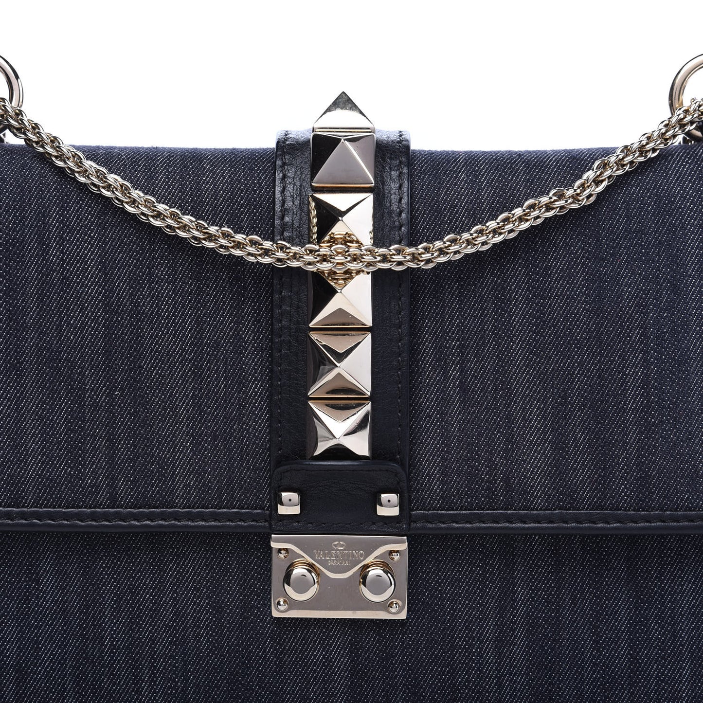 Denim Medium Glam Lock Rockstud Flap Deep Denim