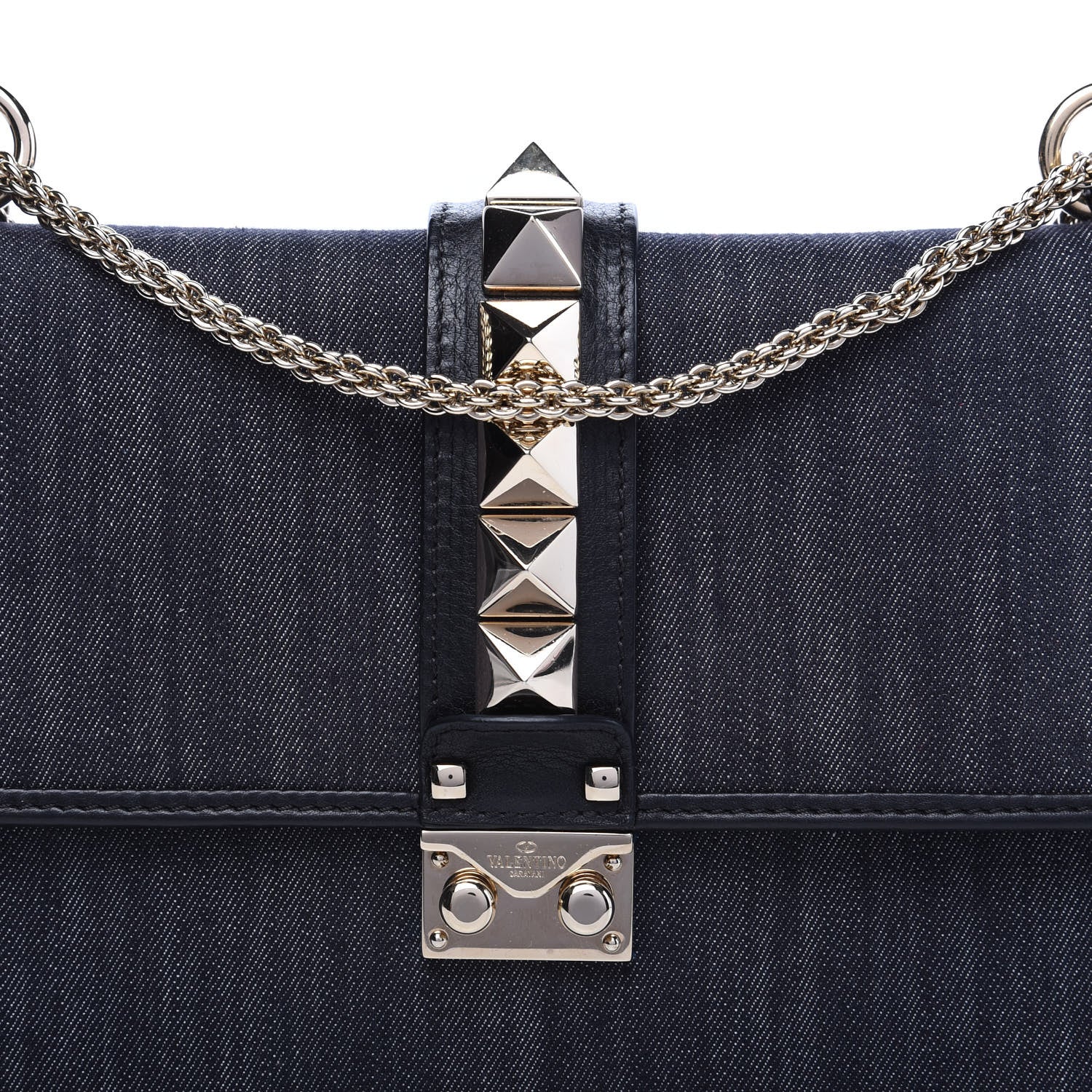 Valentino Garavani Denim Medium Glam Lock Rockstud Flap Deep Denim 8 of 8