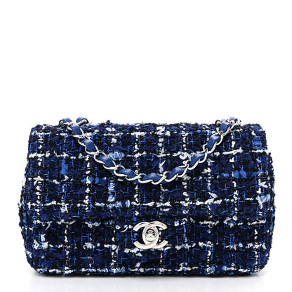 Chanel Tweed Quilted Mini Rectangular Flap Navy Blue Ecru 1 of 10