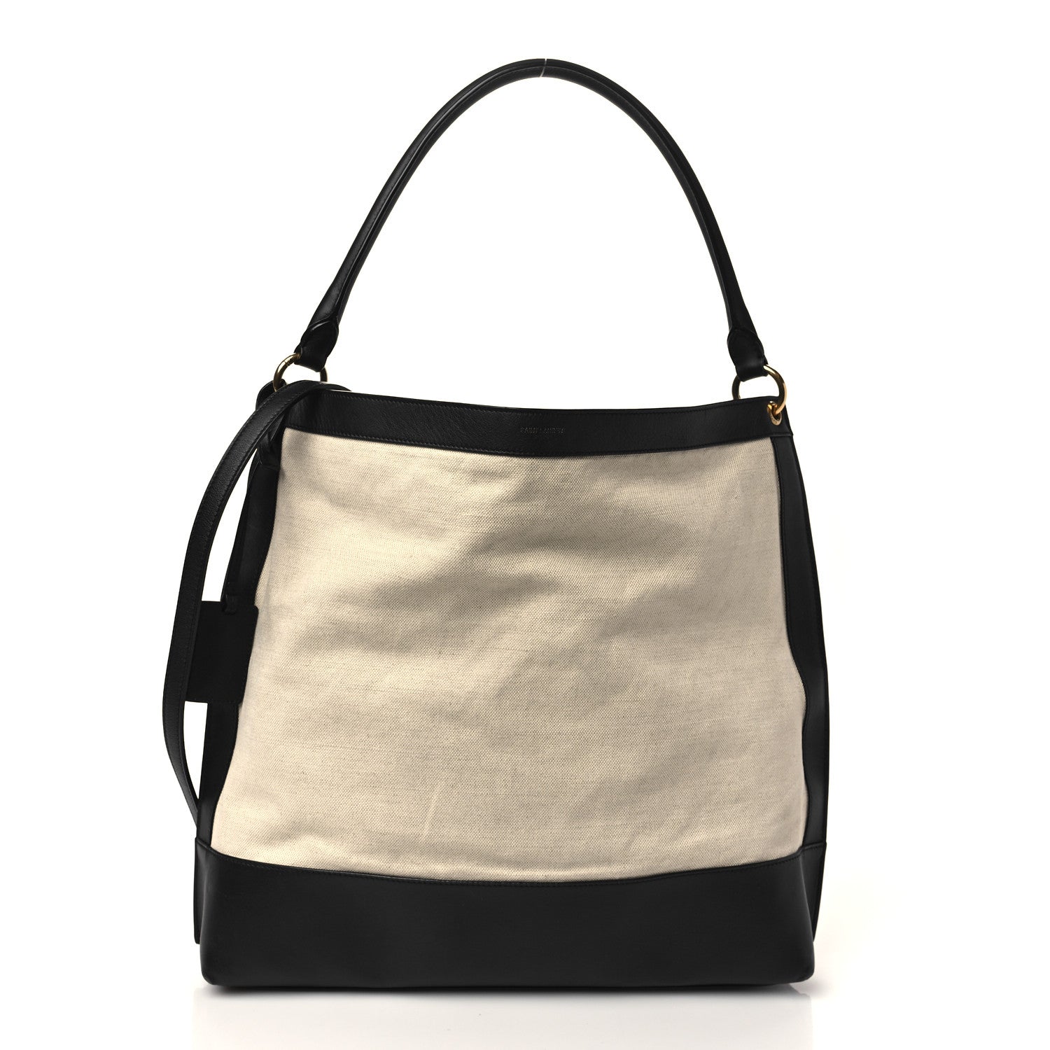 Saint Laurent Canvas Calfskin Tag Hobo White Black 2 of 6