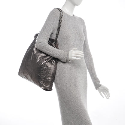 Lanvin Metallic Crinkled Lambskin Paper Bag Tote Grey 2 of 6