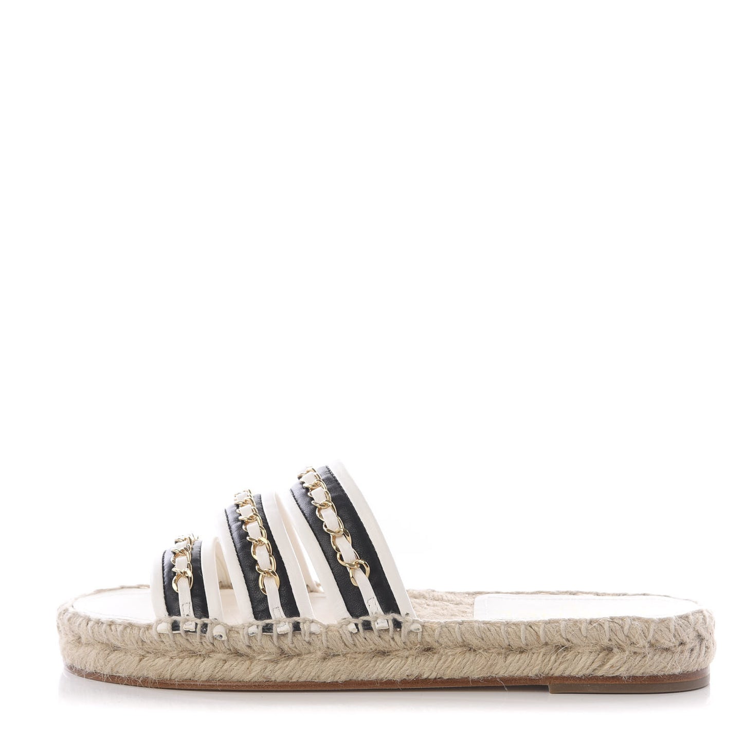 Lambskin Chain Espadrille Slip On Sandals 36 Black White