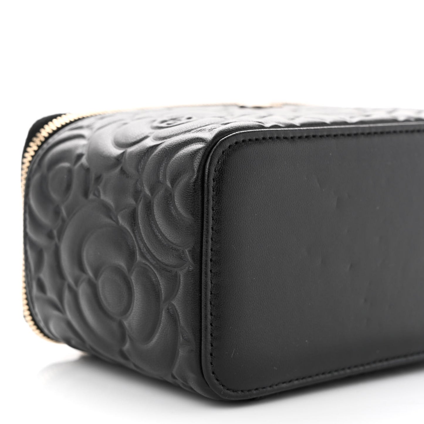 Lambskin Camellia Embossed Small Vanity Case With Chain Black