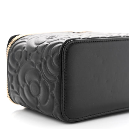 Chanel Lambskin Camellia Embossed Small Vanity Case With Chain Black 9 of 12