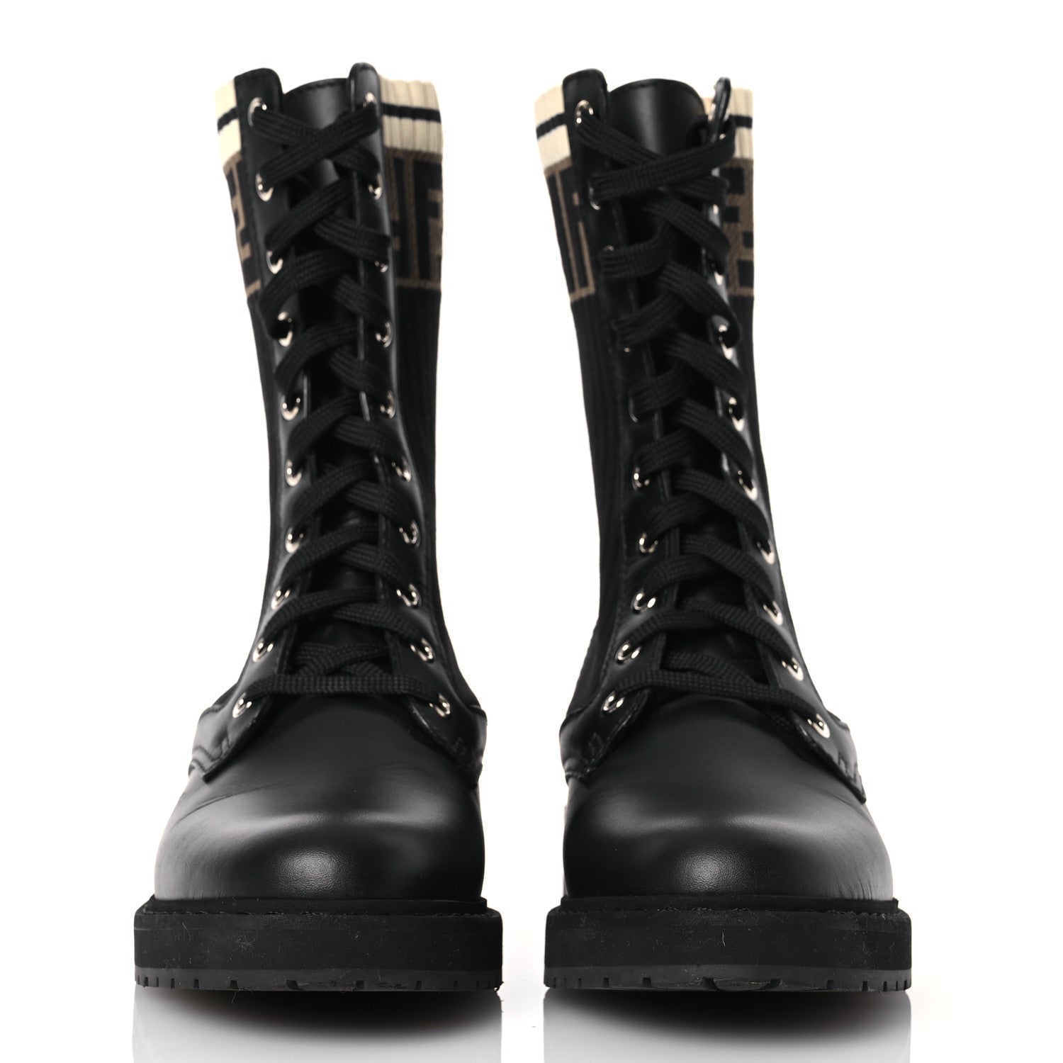 Fendi Calfskin Stretch Fabric Rockoko Biker Boots 37 Tobacco Black Marino 2 of 12