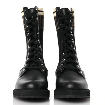 Fendi Calfskin Stretch Fabric Rockoko Biker Boots 37 Tobacco Black Marino 2 of 12