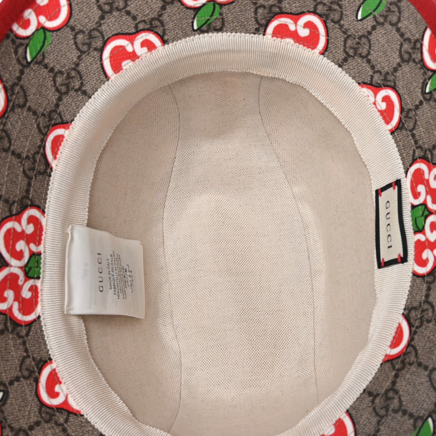 GG Supreme Monogram Apple Textured Dollar Calfskin Retro Interlocking G Fedora Pomme Bucket Hat L Beige Ebony Red