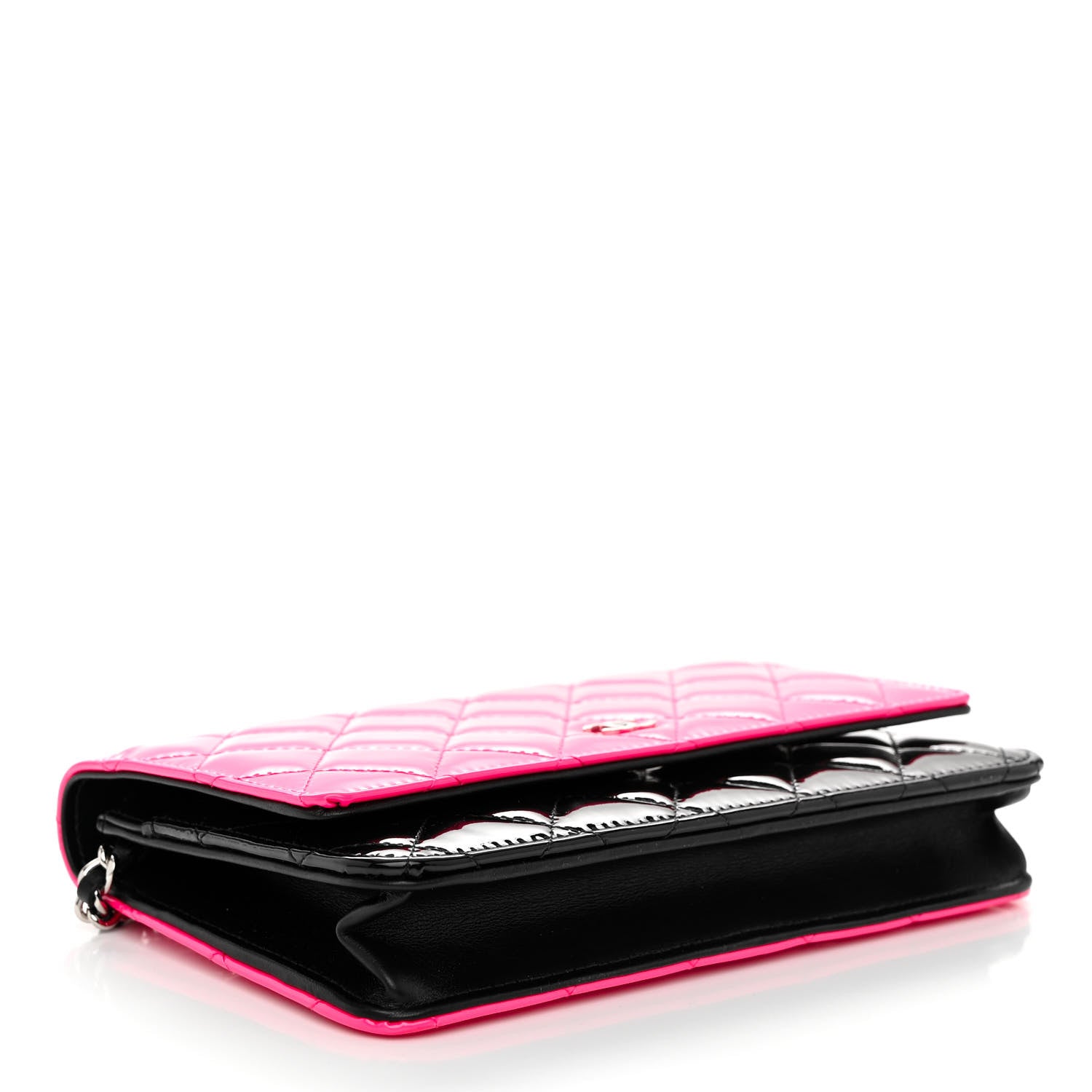 Chanel Patent Quilted Bi-Color Wallet On Chain WOC Pink Black 4 of 10