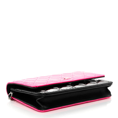 Chanel Patent Quilted Bi-Color Wallet On Chain WOC Pink Black 4 of 10
