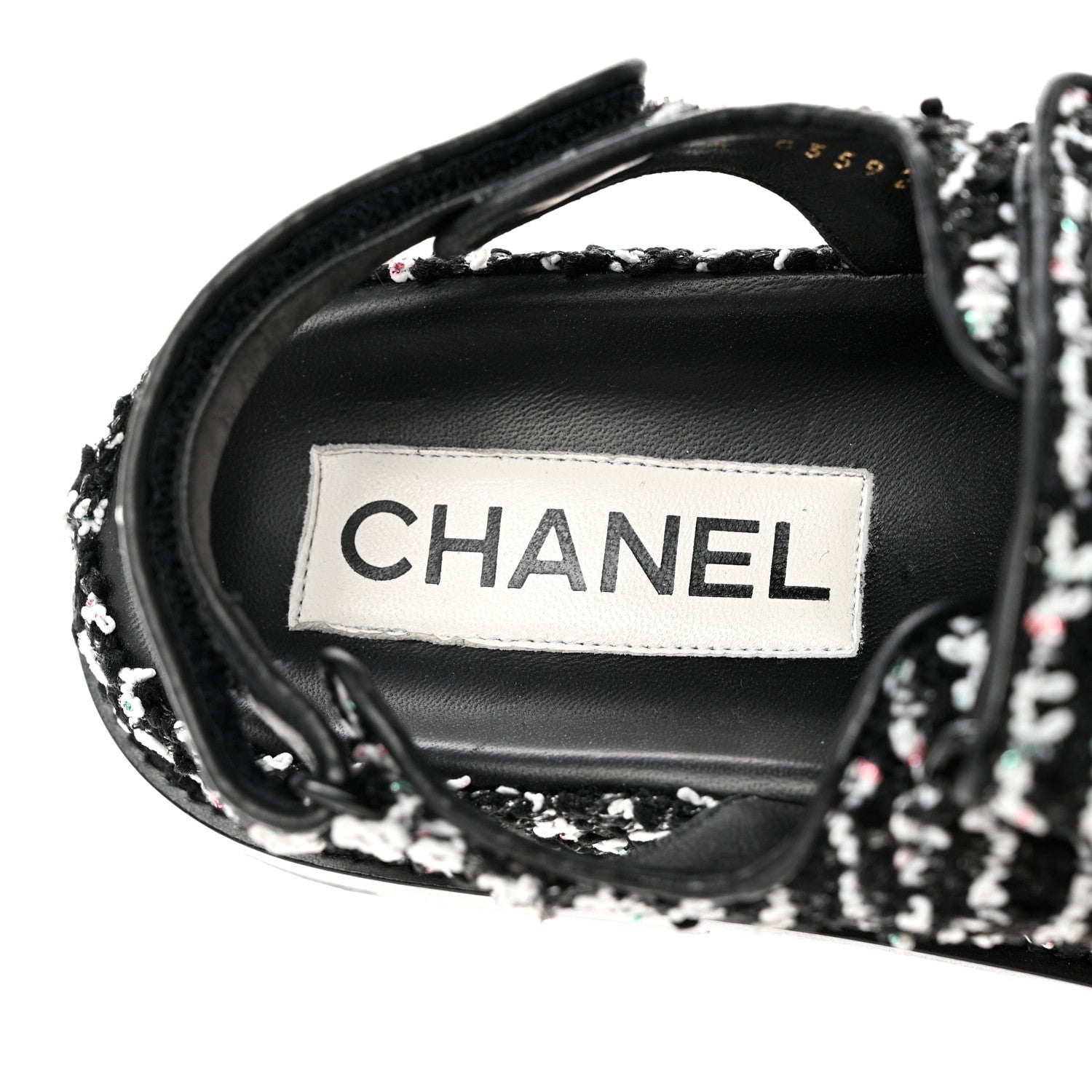 Chanel Tweed Lambskin Dad Sandals 37.5 Black White 7 of 8
