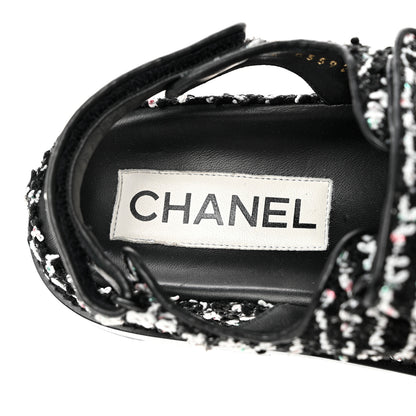 Chanel Tweed Lambskin Dad Sandals 37.5 Black White 7 of 8