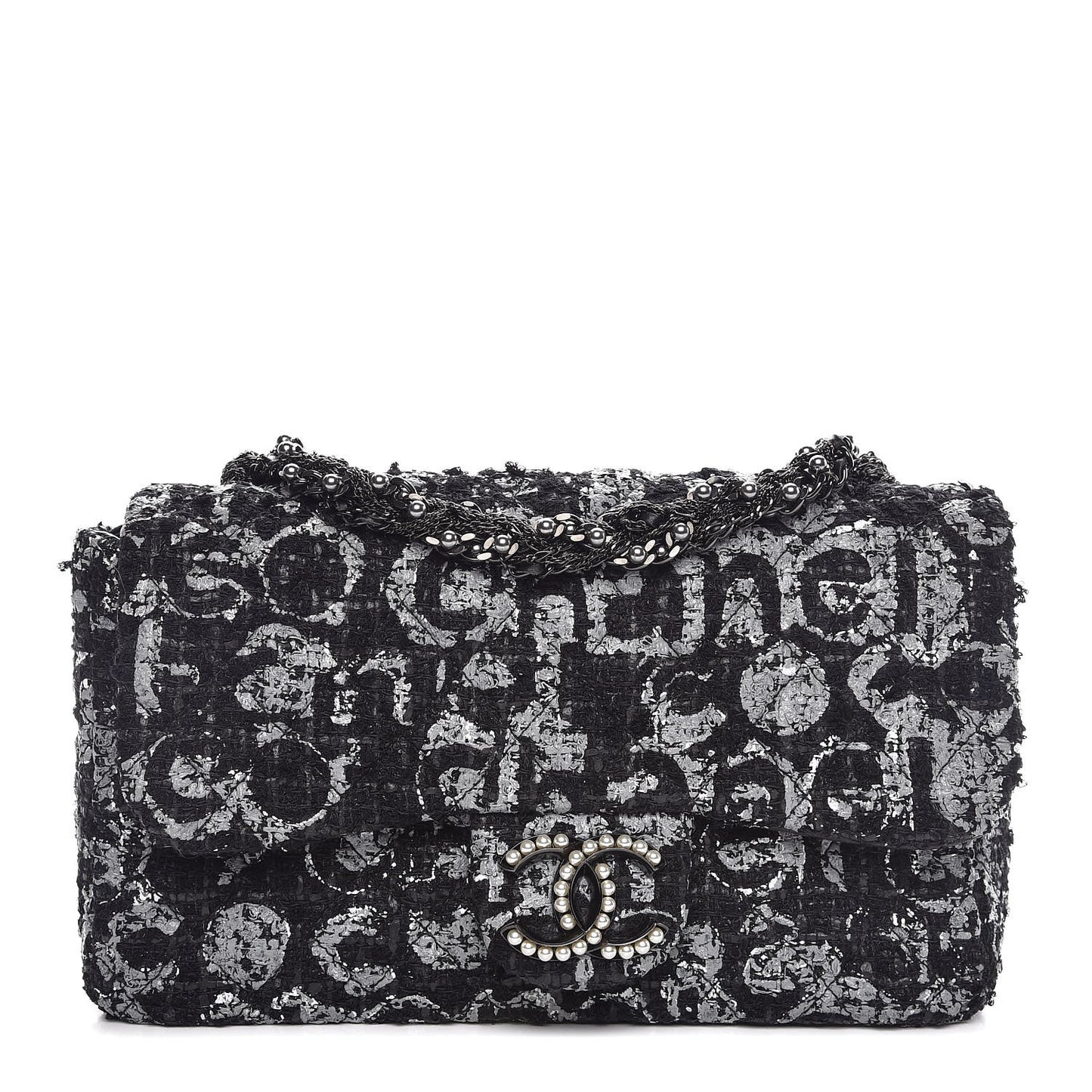 Painted Tweed Medium Single Flap Black Grey