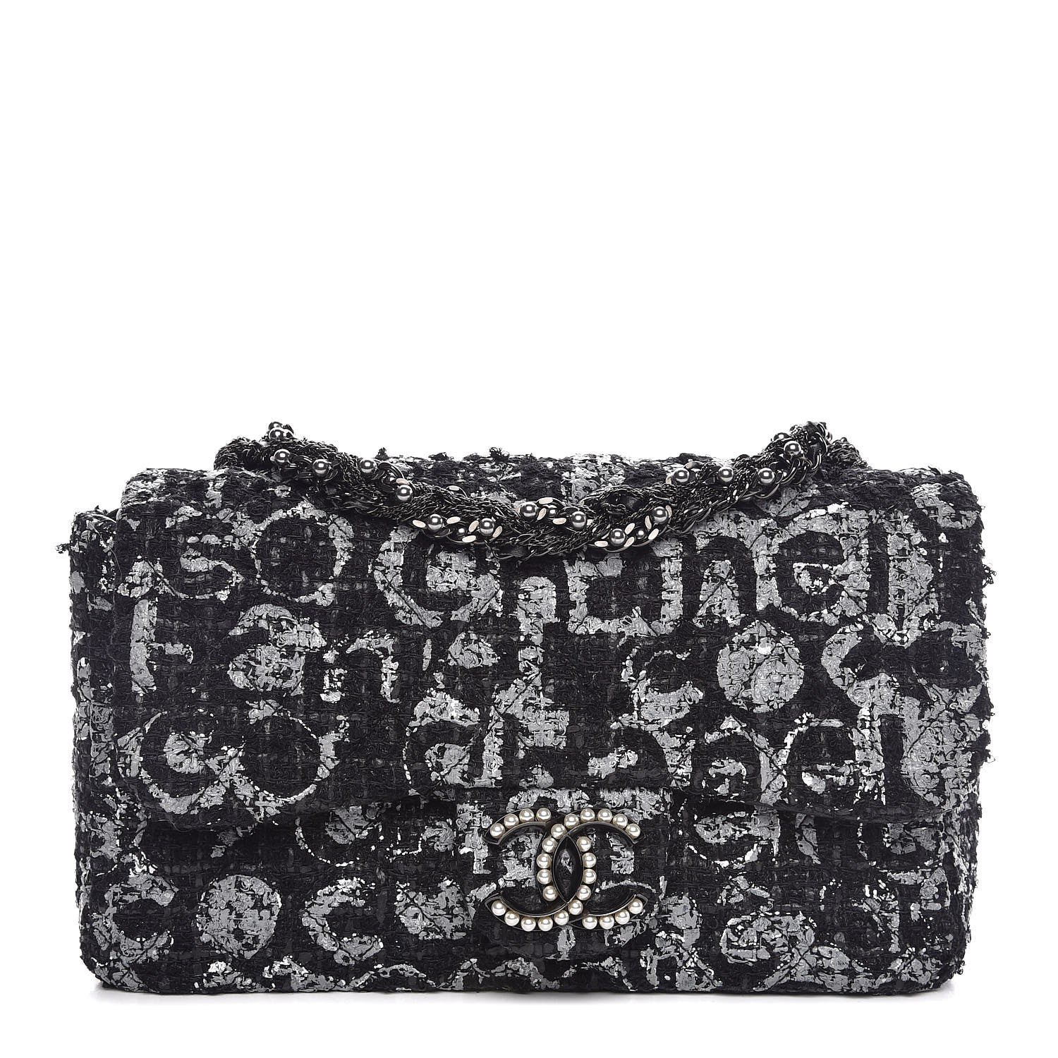 Chanel Painted Tweed Medium Single Flap Black Grey 1 of 7