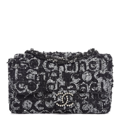Chanel Painted Tweed Medium Single Flap Black Grey 1 of 7