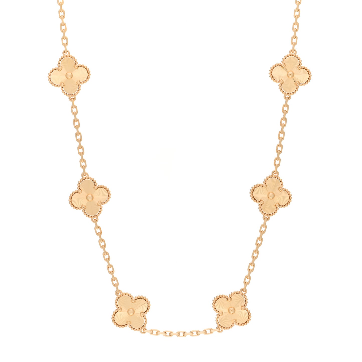 18K Yellow Gold 10 Motifs Guilloche Vintage Alhambra Necklace