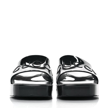 Gucci Rubber Gucci Logo Womens Platform 20/60mm Slide Sandals 39 Black 2 of 9