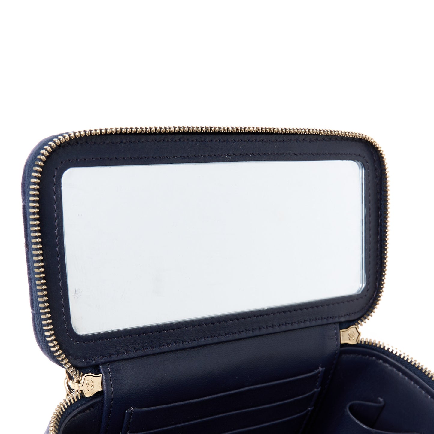 Velvet Quilted Small Pearl Crush Vanity Case Navy