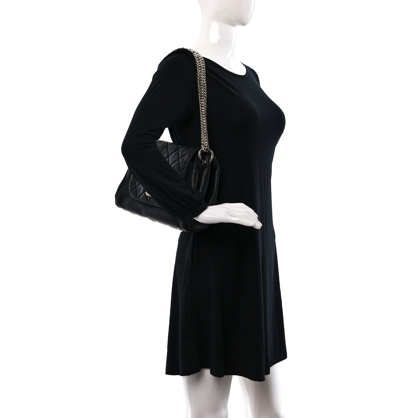 Washed Lambskin Quilted Bijoux Chain Accordion Flap Black