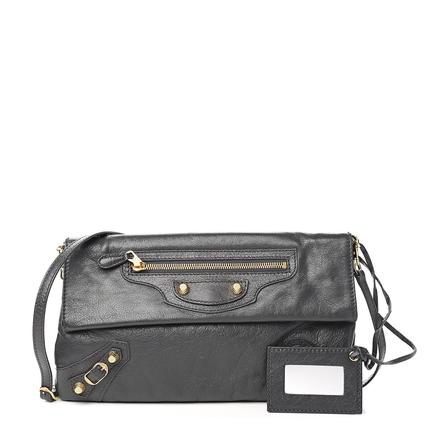 Agneau Giant 12 Gold Hardware Envelope Strap Clutch Gris Fossile