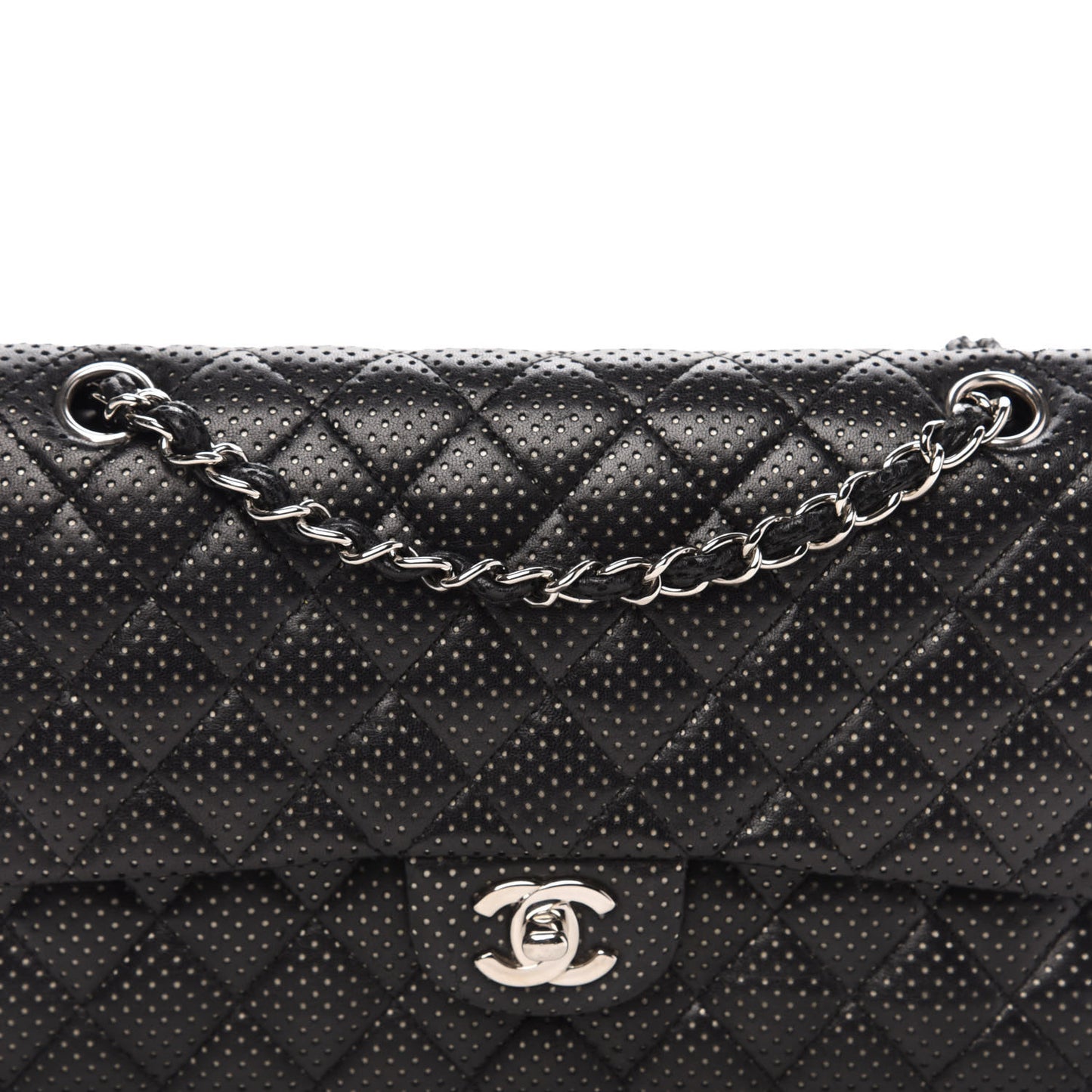 Lambskin Perforated Medium Double Flap Black