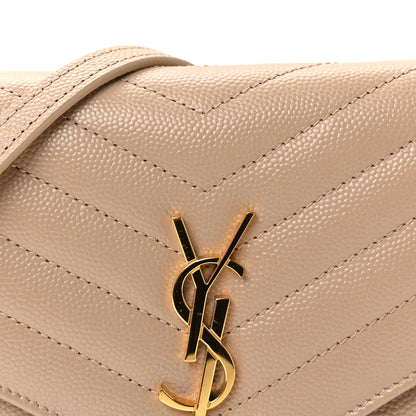 Saint Laurent Grain De Poudre Matelasse Chevron Monogram Envelope Chain Wallet Dark Beige 7 of 9