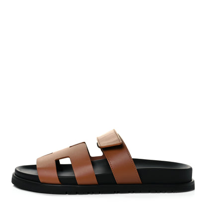 Hermes Calfskin Womens Chypre Sandals 37 Gold 1 of 9