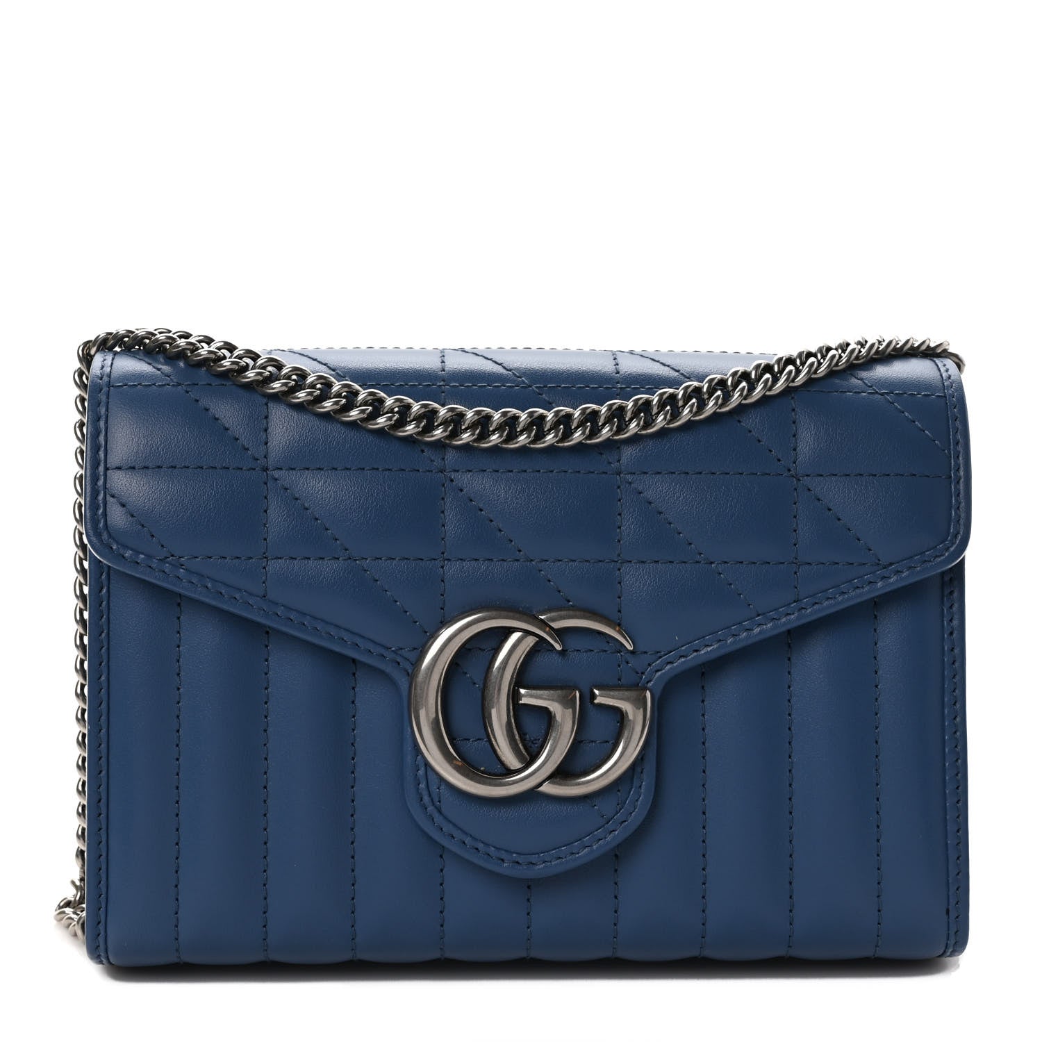 Gucci Calfskin Matelasse Aria GG Marmont Chain Wallet Clear Blue 1 of 8
